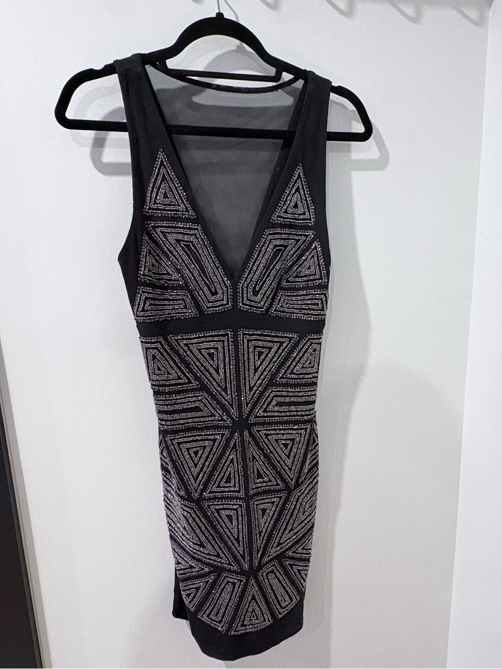 Bebe Black Art Deco Beaded Cocktail Dress Medium